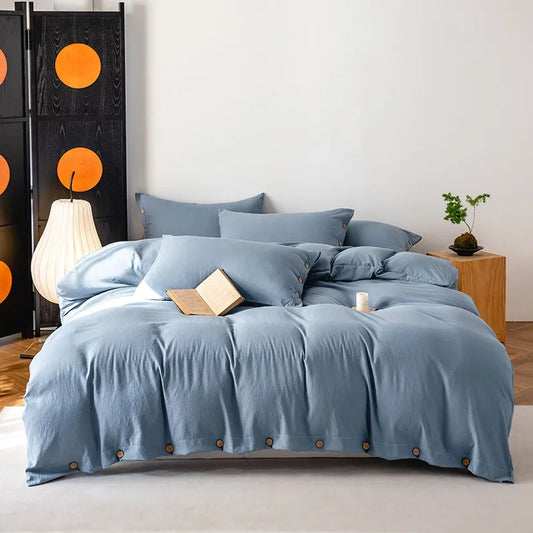 Solid Button Bedding Set / Sky Blue