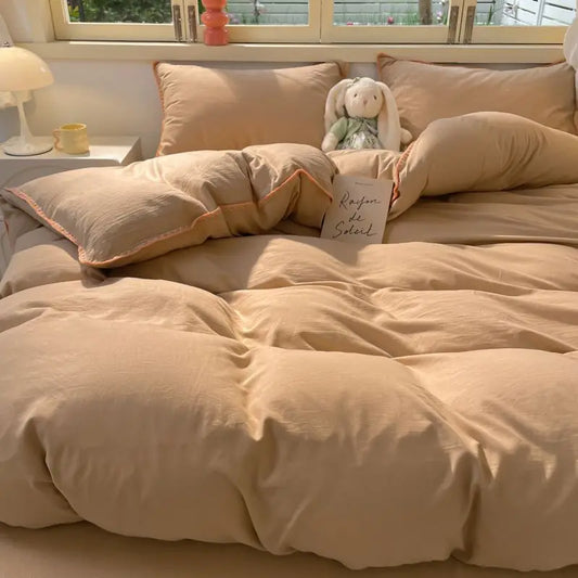 Cloud Comfort Bedding Set / Beige & Peach Trim