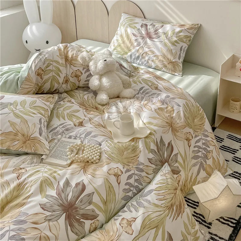 Tropical Bloom Bedding Set / Sage & Sand Blossom