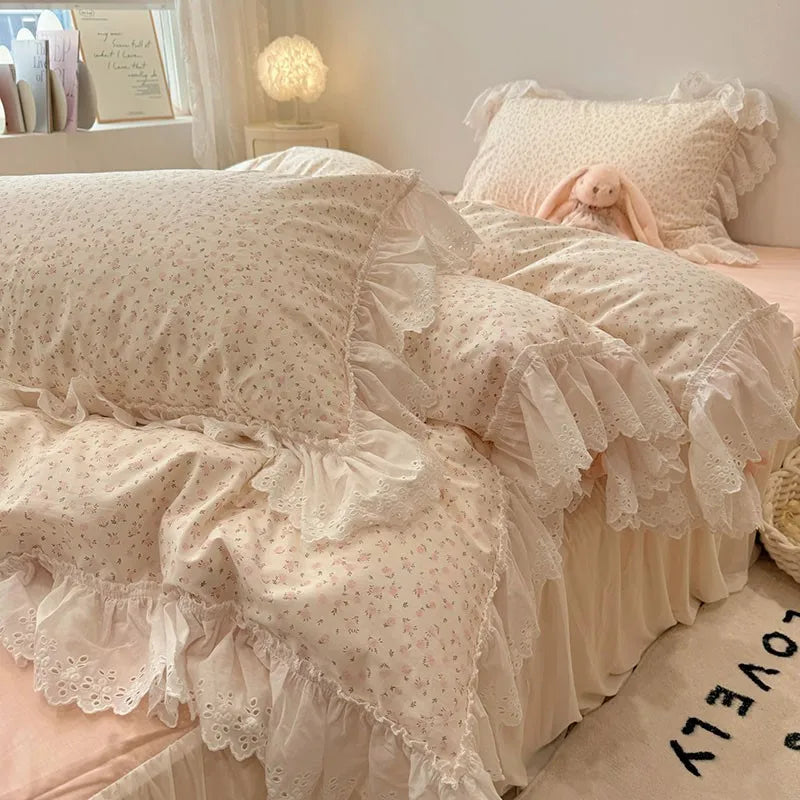 Romantic Ruffle Bedding Set / Soft Blush Pink