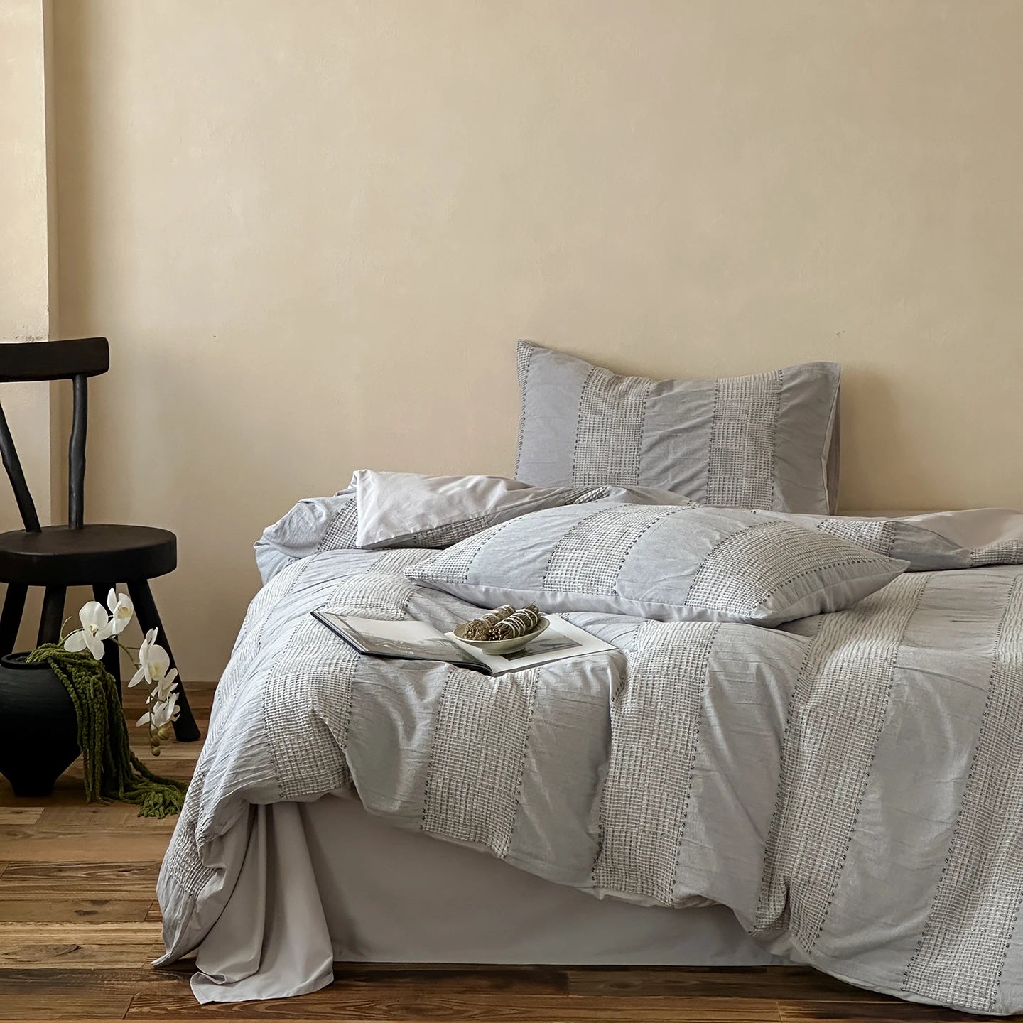 Textured Stripe Cotton Duvet Cover Set