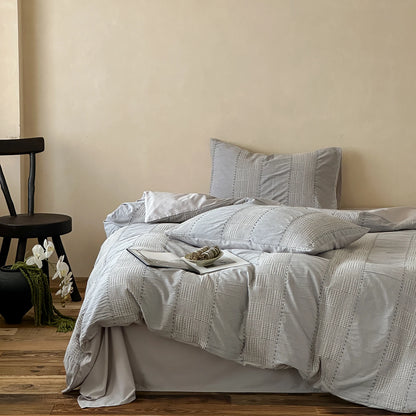 Textured Stripe Cotton Duvet Cover Set