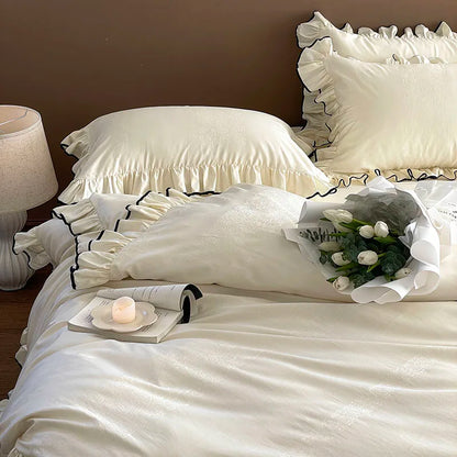 Ivory Ruffle Cotton Duvet Cover Set