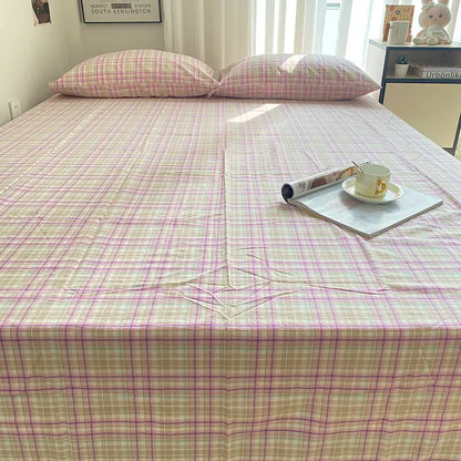 Lavender Beige Plaid Cotton Flat Sheet