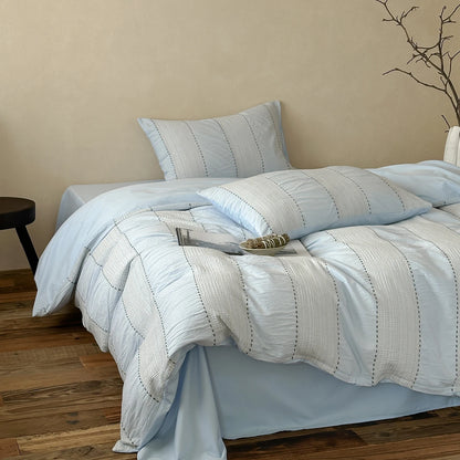 Textured Stripe Cotton Duvet Cover Set