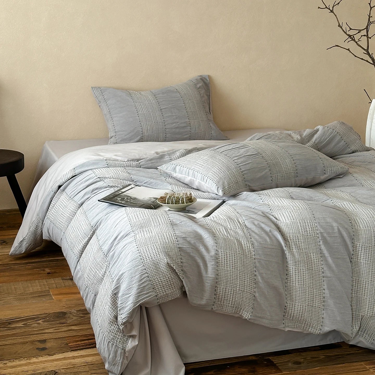 Textured Stripe Cotton Duvet Cover Set