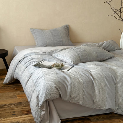 Textured Stripe Cotton Duvet Cover Set