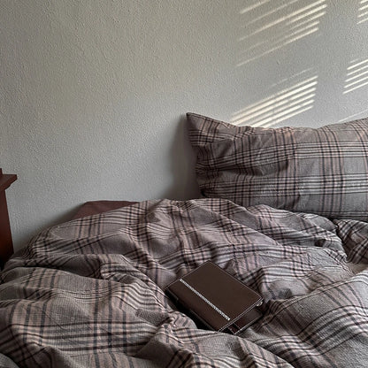 Vintage Brown Plaid Cotton Bedding Set