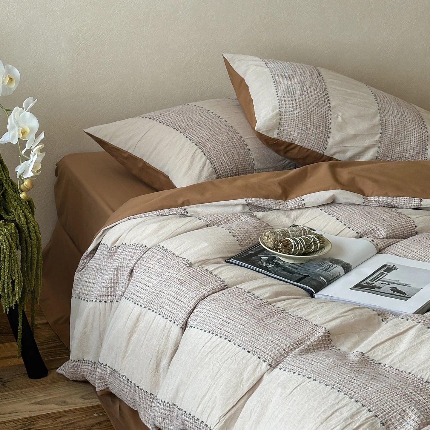 Textured Stripe Cotton Duvet Cover Set