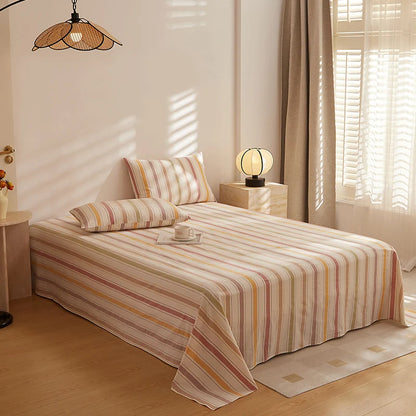 Earth Tone Striped Cotton Bedding Flat Sheet