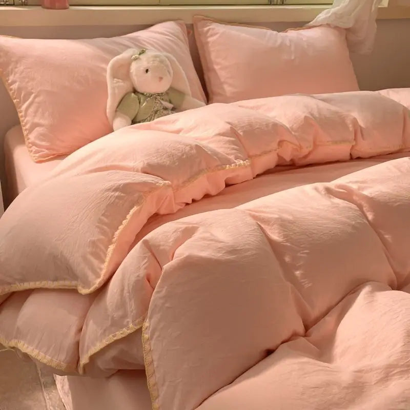 Cloud Comfort Bedding Set / Blush Pink & Mustard Trim