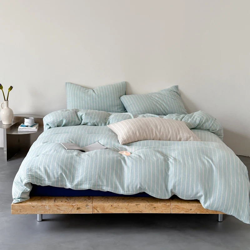 Mint Stripe Cotton Bedding Set