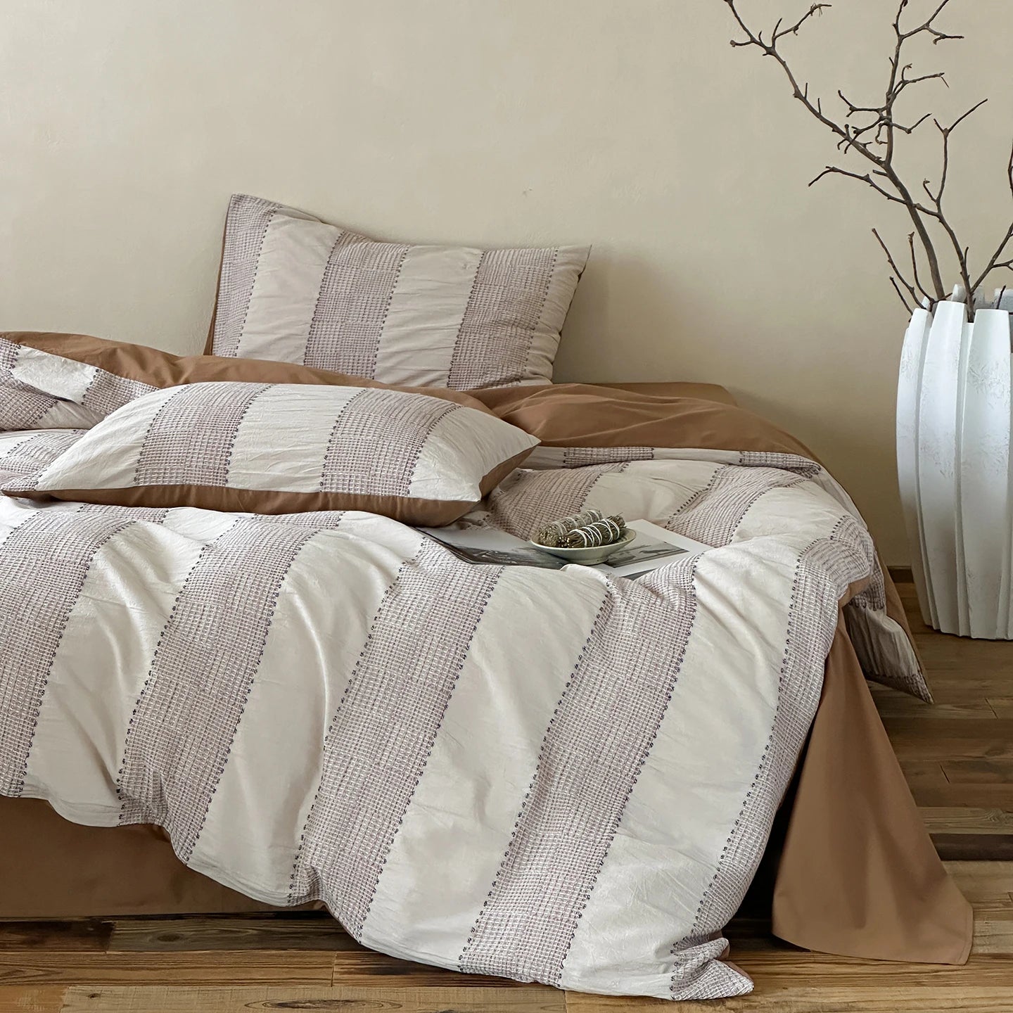 Textured Stripe Cotton Duvet Cover Set