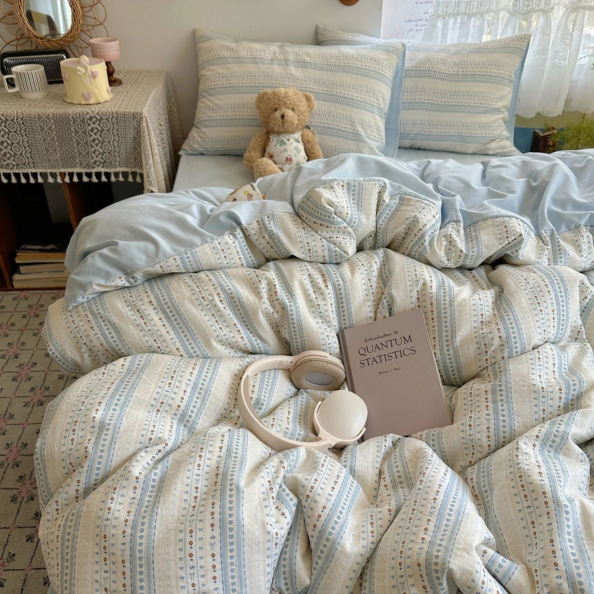 Soft Blue Stripe Bedding Set