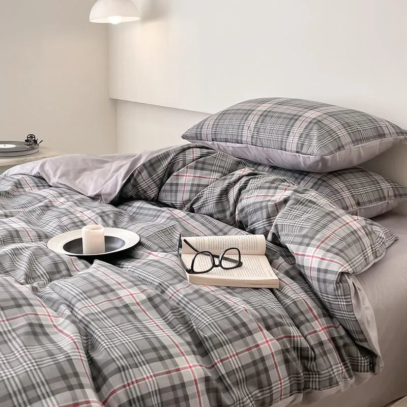 Grey Checks Bedding Set