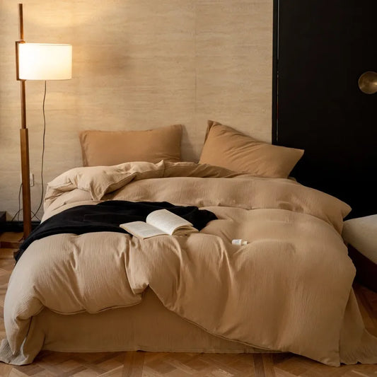 Textured  Earthy  Comform Bedding Set / Pale Beige