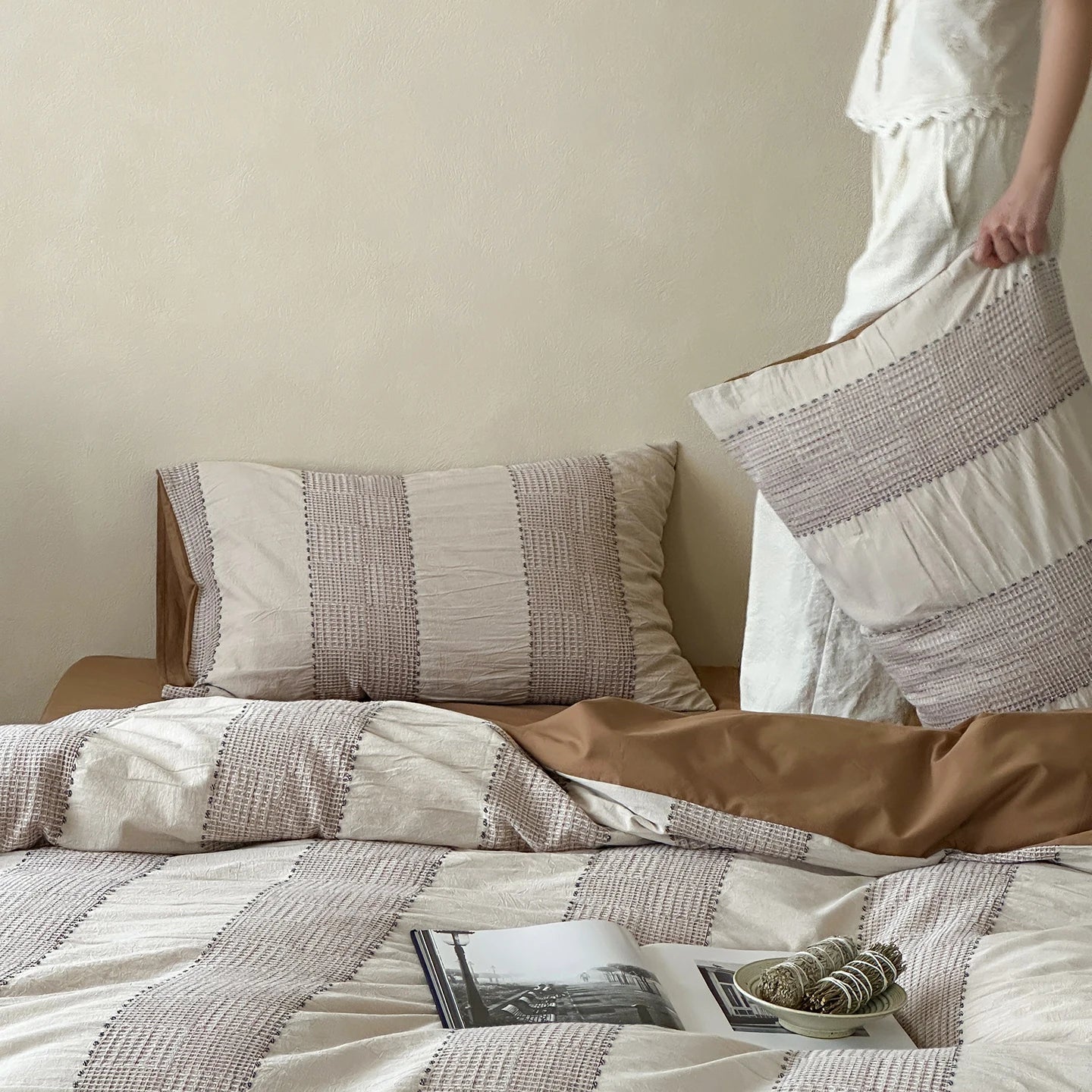 Textured Stripe Cotton Duvet Cover Set