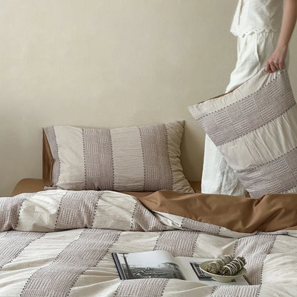 Textured Stripe Cotton Duvet Cover Set
