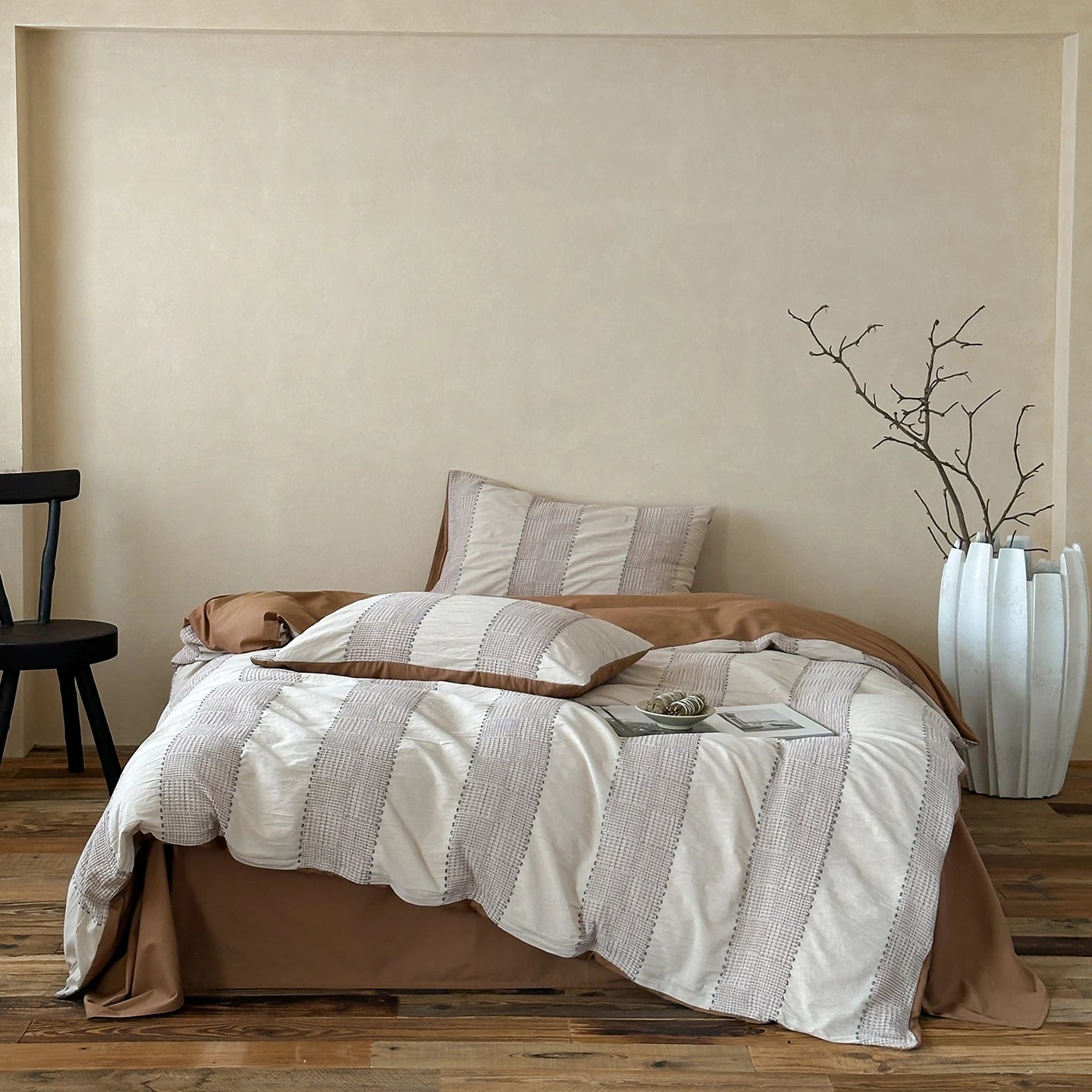 Textured Stripe Cotton Duvet Cover Set