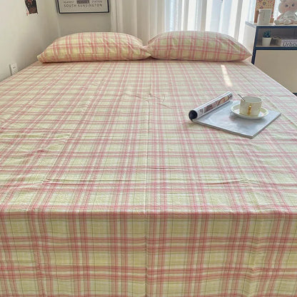 Pink Lemonade Plaid Cotton Flat Sheet
