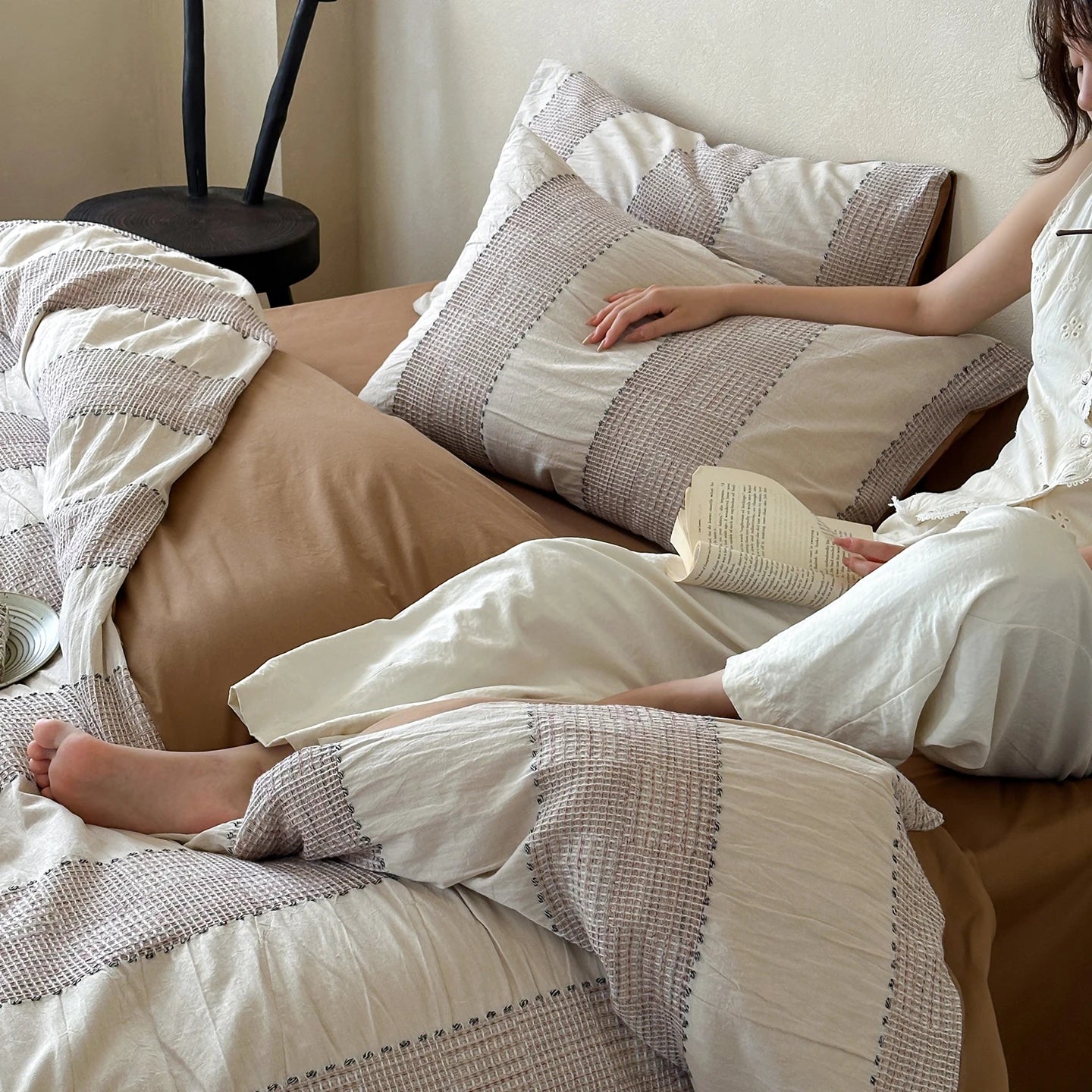 Textured Stripe Cotton Duvet Cover Set