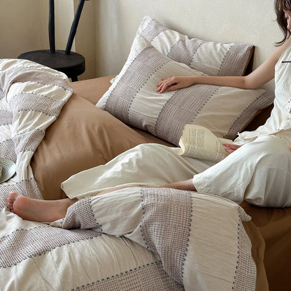Textured Stripe Cotton Duvet Cover Set