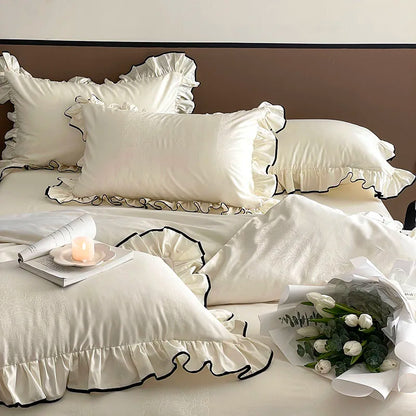 Ivory Ruffle Cotton Duvet Cover Set