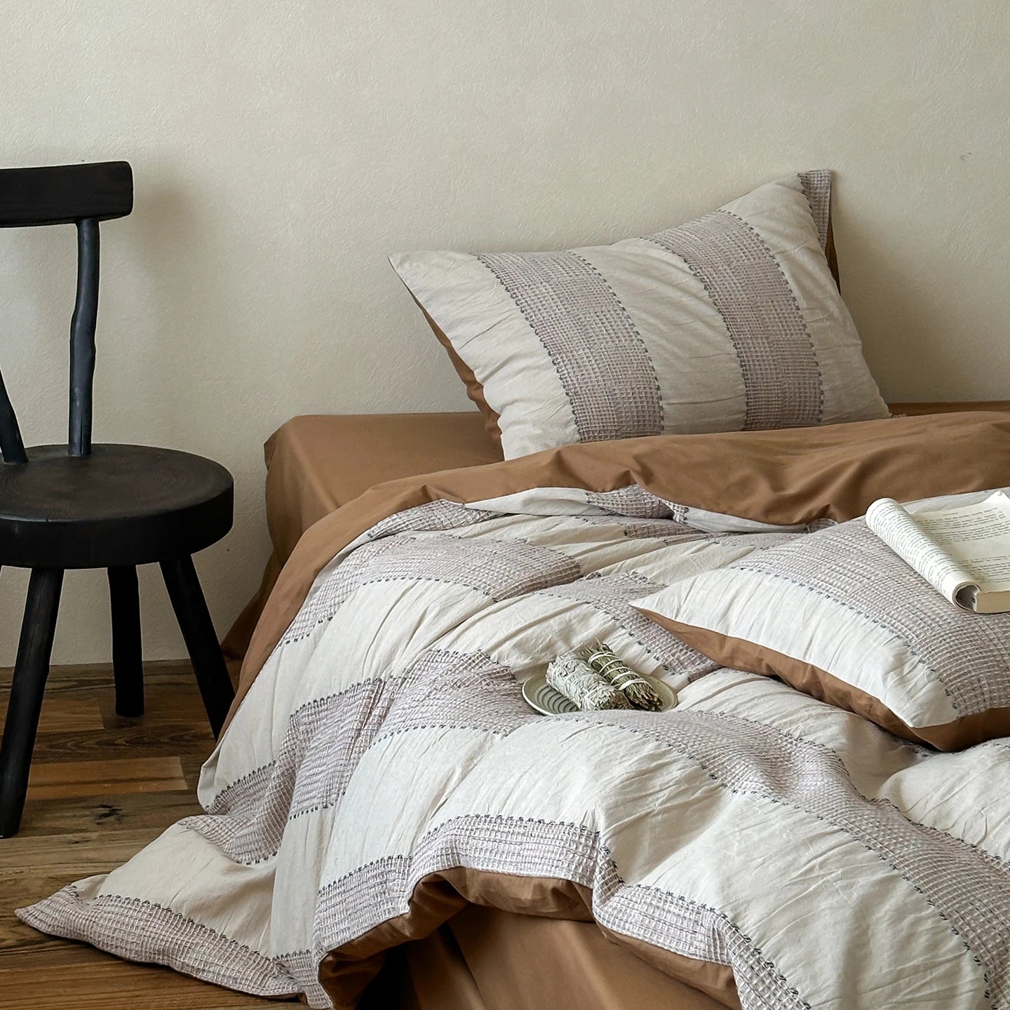 Textured Stripe Cotton Duvet Cover Set
