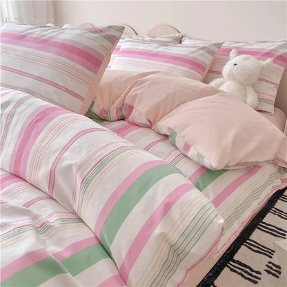 Playful Stripe Bedding Set / Blush Pink & Mint Green