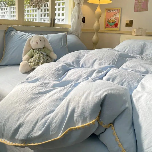 Cloud Comfort Bedding Set / Light Blue & Mustard Trim