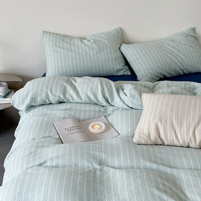 Mint Stripe Cotton Bedding Set