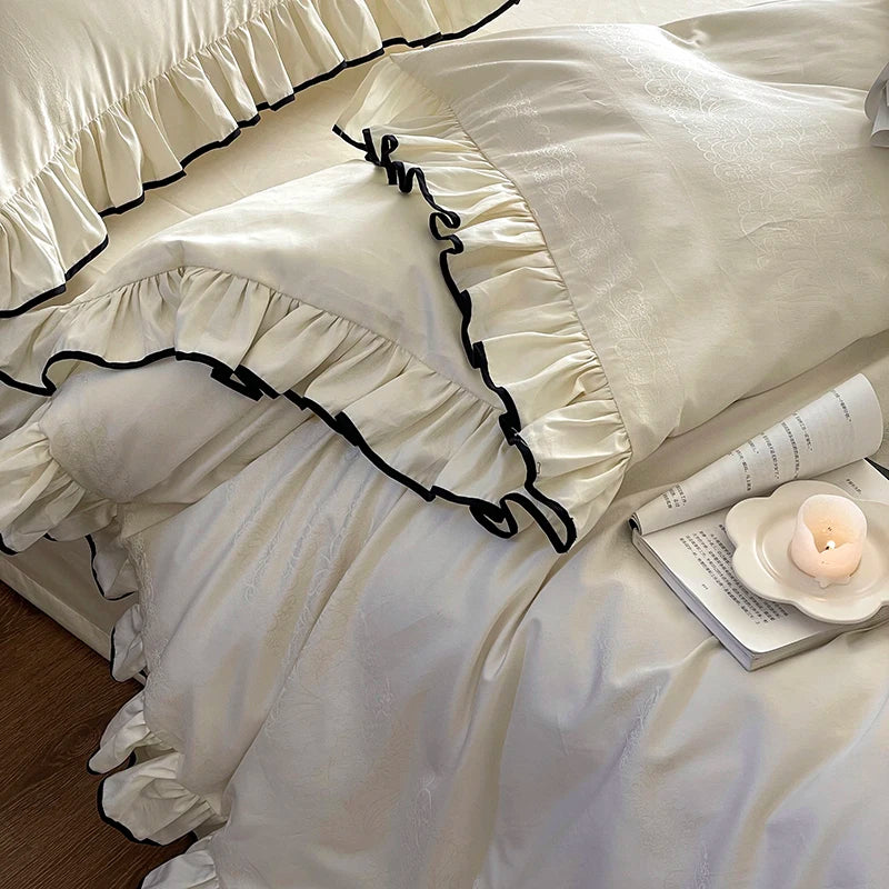 Ivory Ruffle Cotton Duvet Cover Set