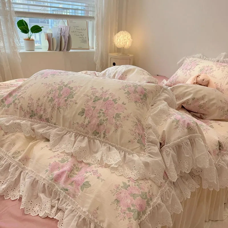 Rose Garden Bliss Bedding Set / Cream & Pink