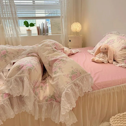 Rose Garden Bliss Bedding Set / Cream & Pink