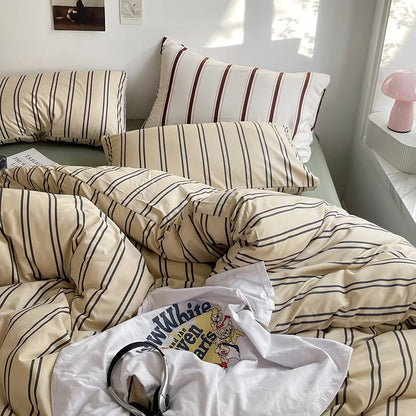 Cream & White Lines Striped Bedding Set – Cafe Inspired
