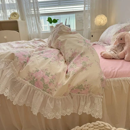 Rose Garden Bliss Bedding Set / Cream & Pink