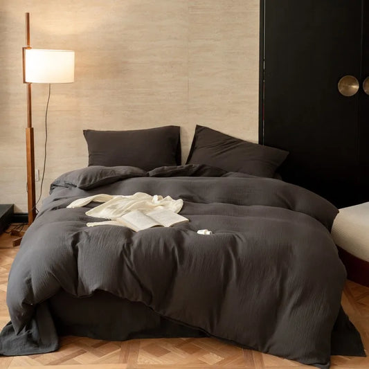 Textured  Earthy  Comform Bedding Set / Charcoal Black