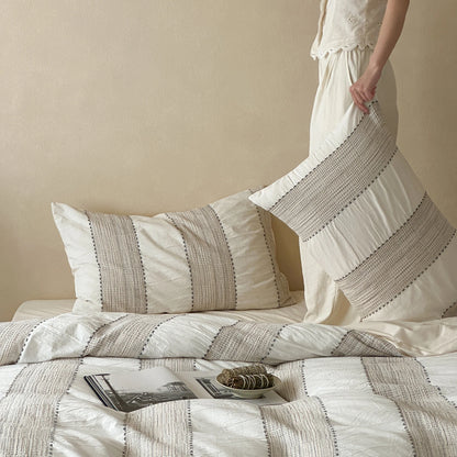 Textured Stripe Cotton Duvet Cover Set