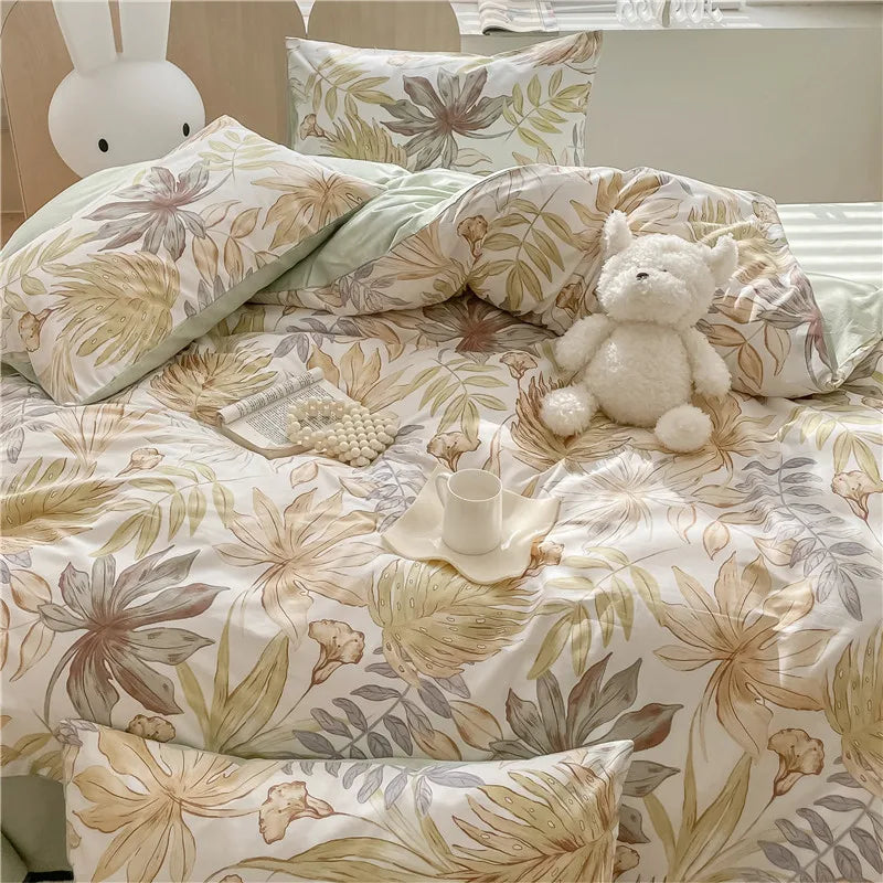 Tropical Bloom Bedding Set / Sage & Sand Blossom