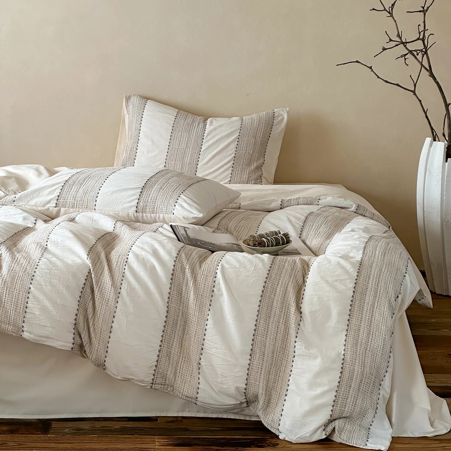 Textured Stripe Cotton Duvet Cover Set