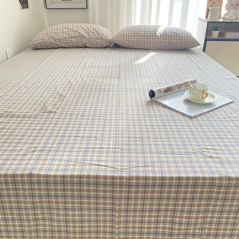 Mocha Grey Plaid Cotton Flat Sheet