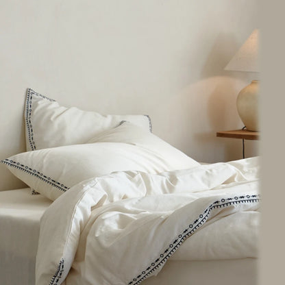 Soft ivory linen cotton duvet cover with delicate stitched border