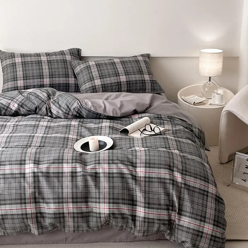 Grey Checks Bedding Set