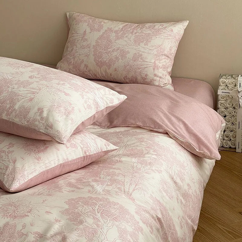 Whispering Forest Bedding Set / Soft Pink