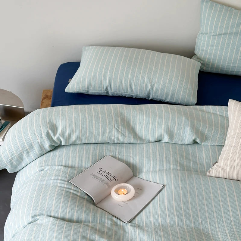 Mint Stripe Cotton Bedding Set
