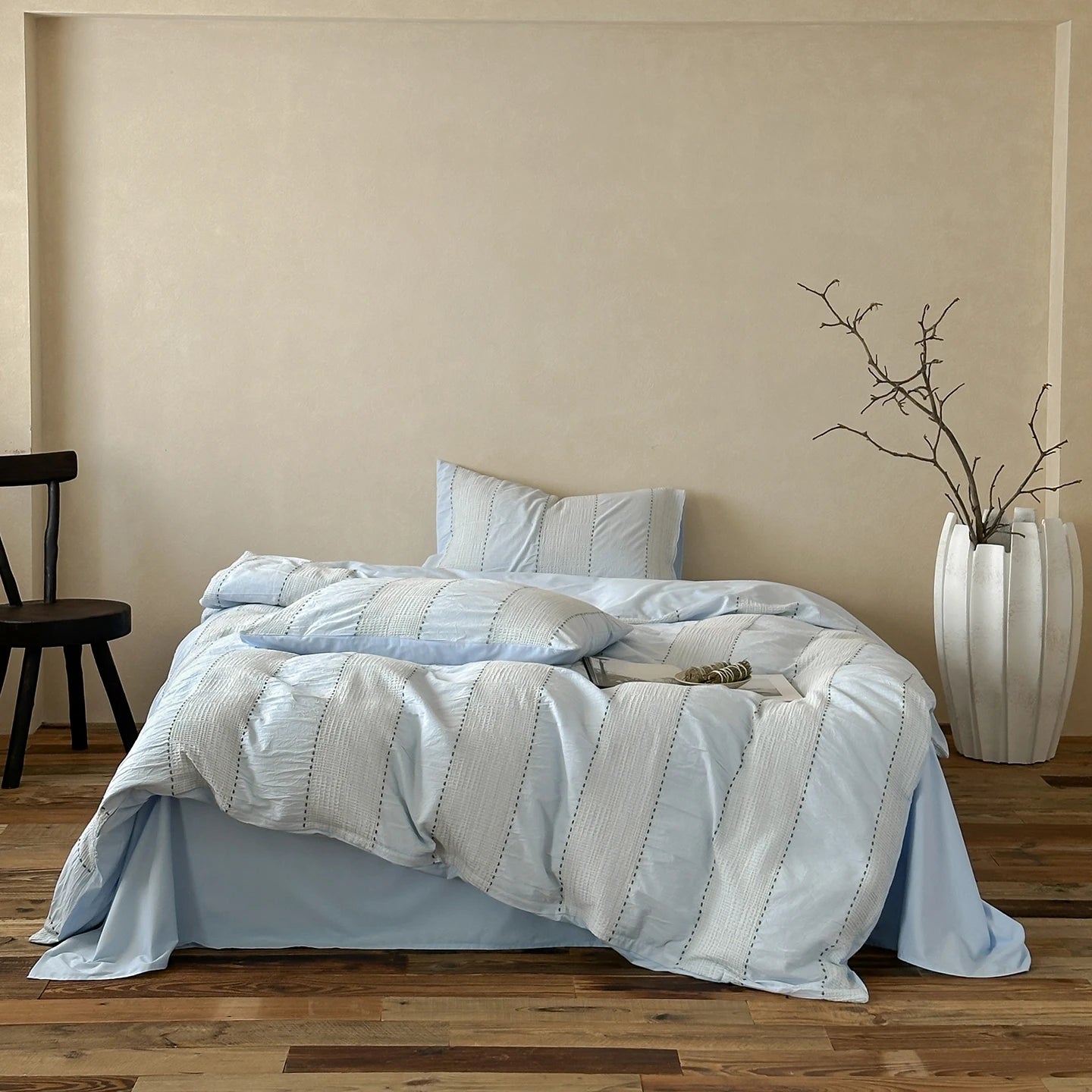 Textured Stripe Cotton Duvet Cover Set