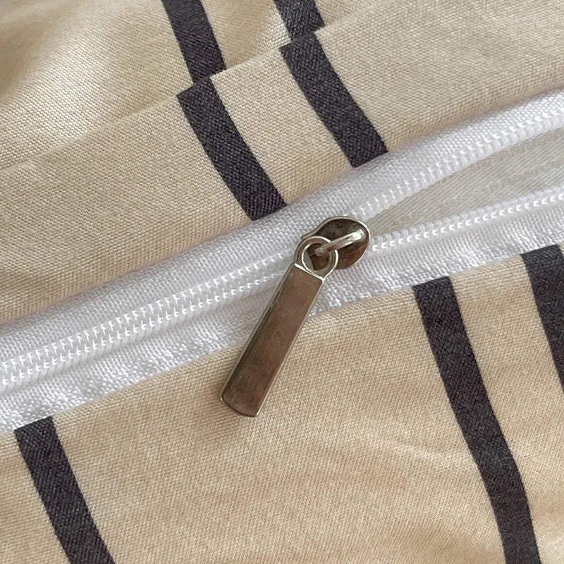 Cream & White Lines Striped Bedding Set – Cafe Inspired