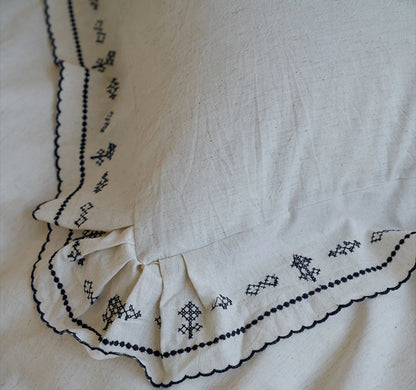 Edda Folk Cross-Stitch Embroidered Washed Cotton Bedding Set