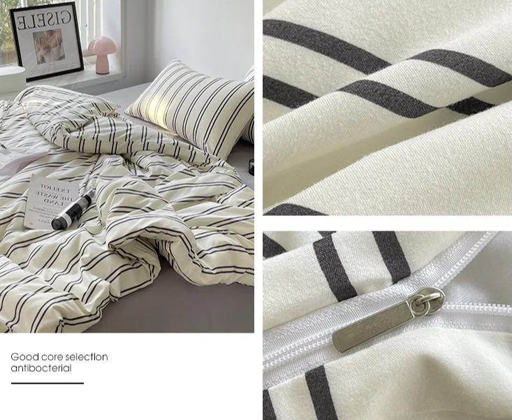 Cream & White Lines Striped Bedding Set – Cafe Inspired