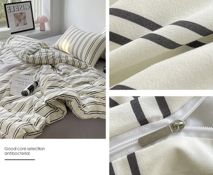 Cream & White Lines Striped Bedding Set – Cafe Inspired